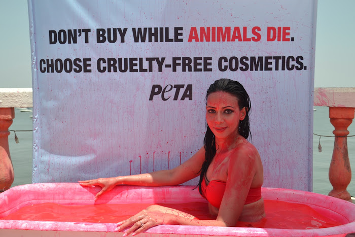 rozlyn khan bathes in blood for peta hot images